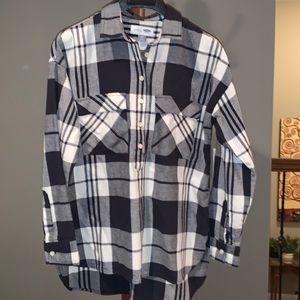 Old Navy Boyfriend Black & White Plaid Brushed Cotton Popover Button Shirt XS